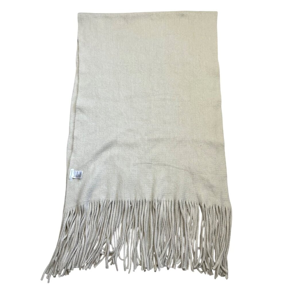 Anthropologie Women's Blanket Scarf Beige Cream Acrylic Blend Fringe Cozy Soft